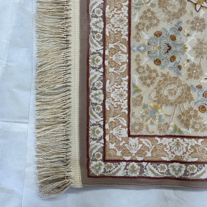 Persian Silk Rug 8 ft x 11 ft | Beheshti Tabriz 1200 Reeds | Cream & Gold Medallion Design