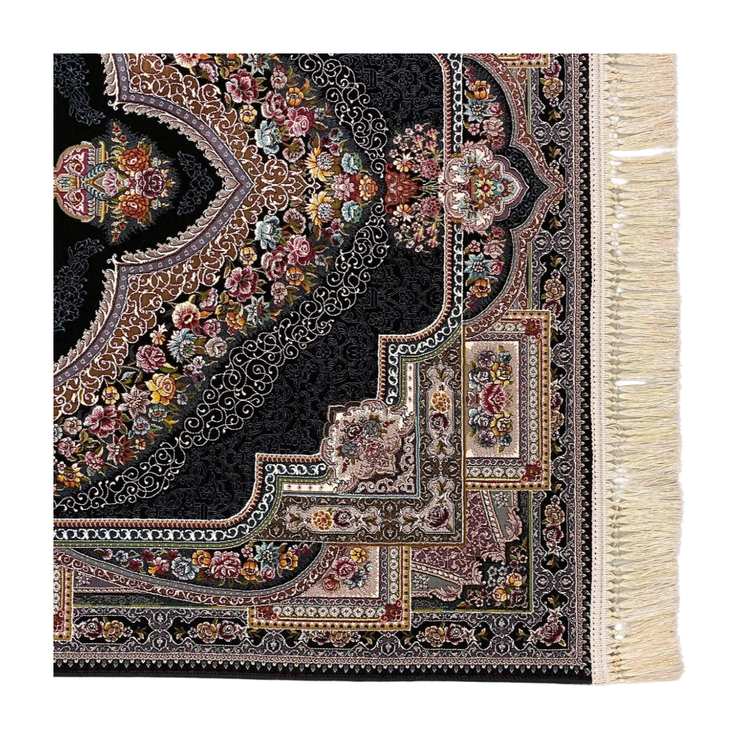 4 ft x 6 ft Area Rug - Persian 1200 Reeds - Farsh Kilim Mojalal 8 - Black - Luxurious Persian Elegance for Your Home