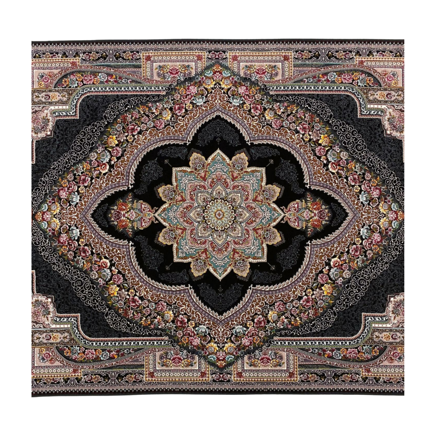 4 ft x 6 ft Area Rug - Persian 1200 Reeds - Farsh Kilim Mojalal 8 - Black - Luxurious Persian Elegance for Your Home