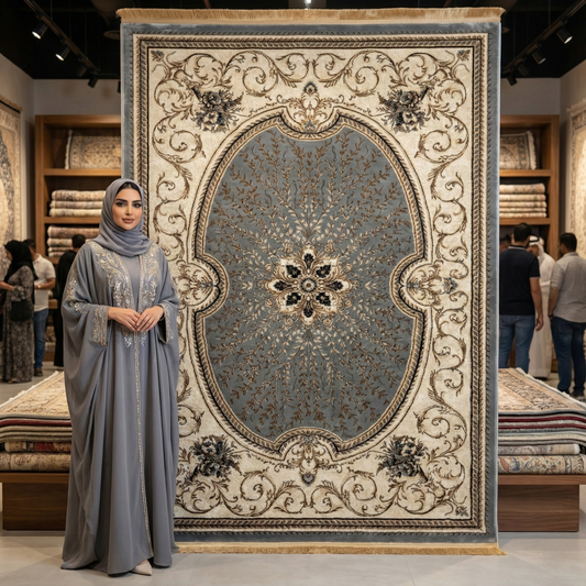 Elegant Turkish Topaz Area Rug - 5 ft x 8 ft, Sophisticated Grey and Cream Design