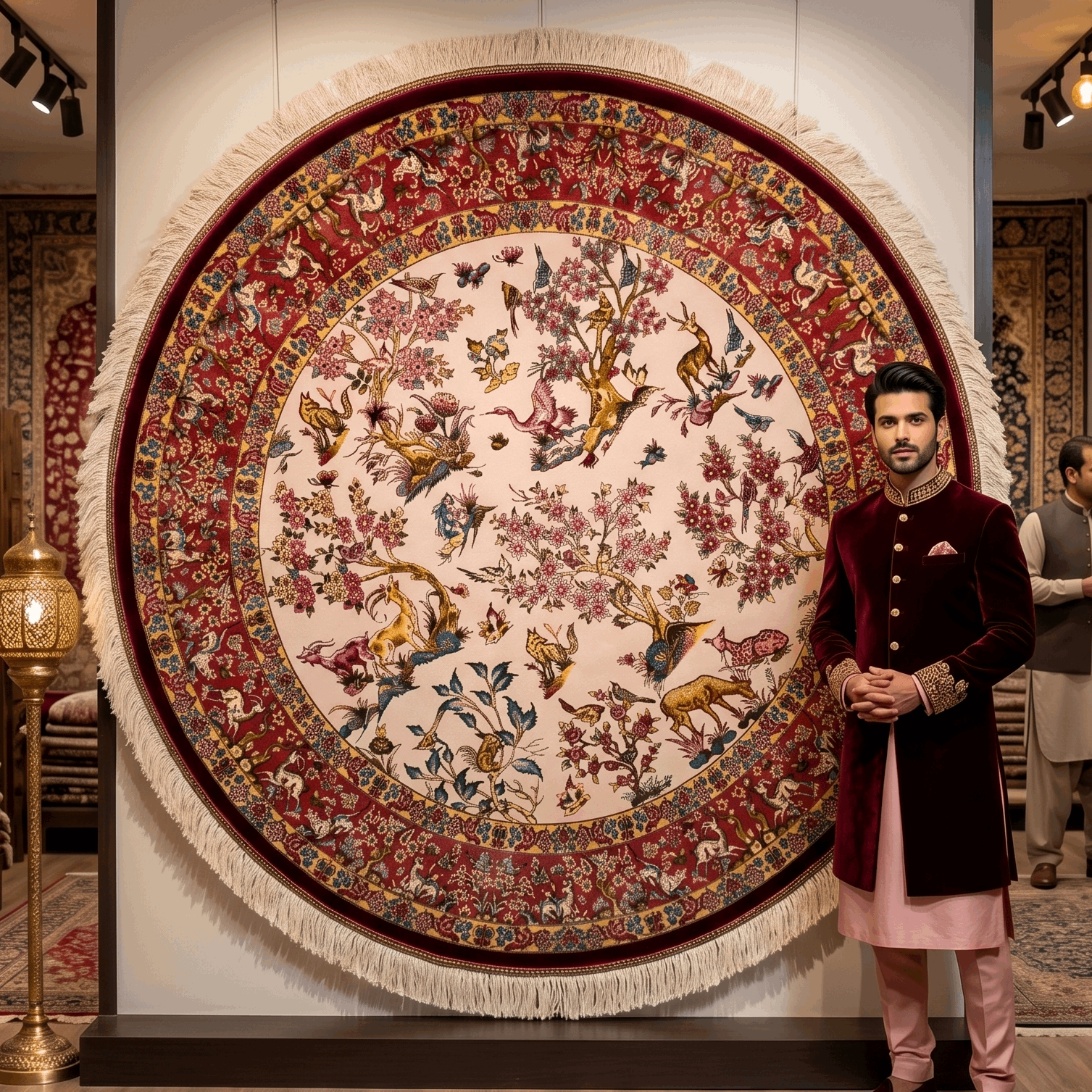 Persian Silk Round Rug | Pure Silk Abresham | 3 ft x 3 ft | 1600 Reeds