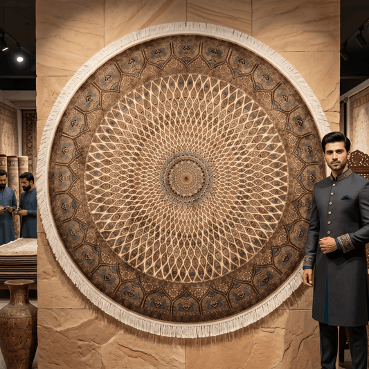 Persian Silk Round Rug | Pure Silk Abresham | 5 ft x 5 ft | 1600 Reeds