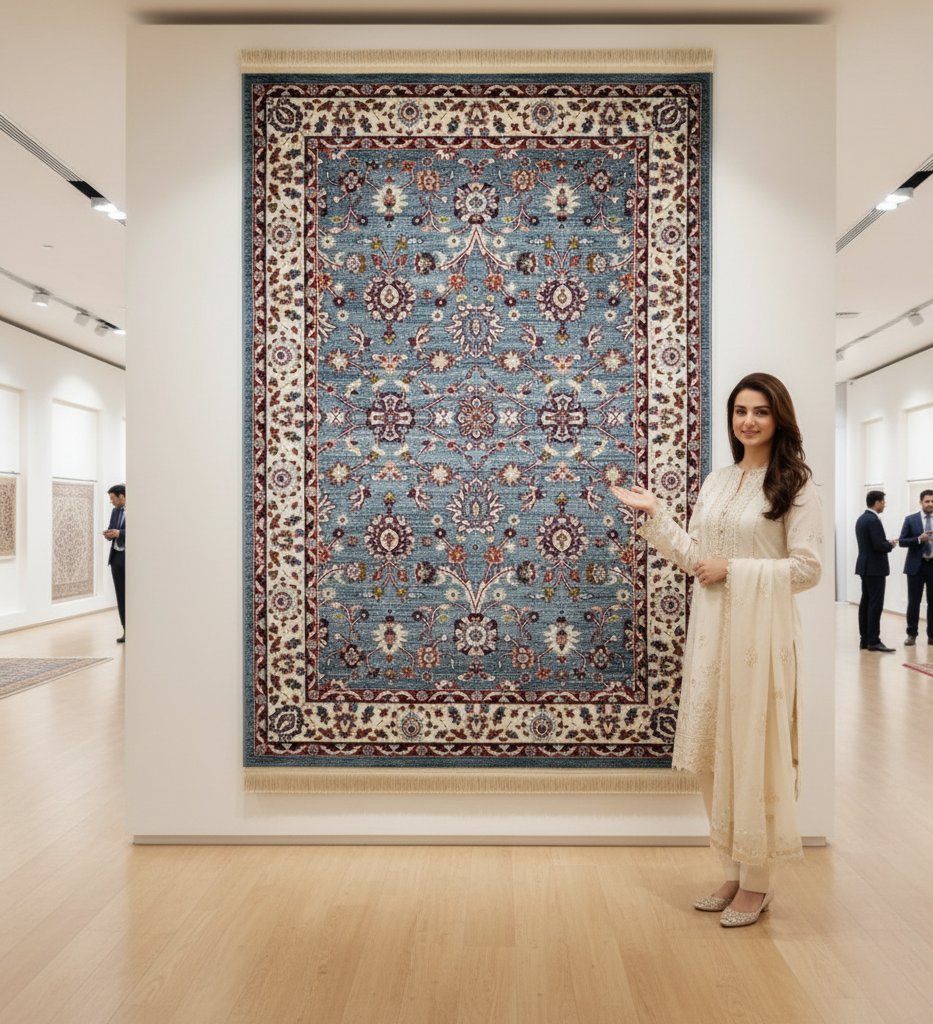 Turkish Rug - Azure Bloom Collection - Blue Floral Elegance