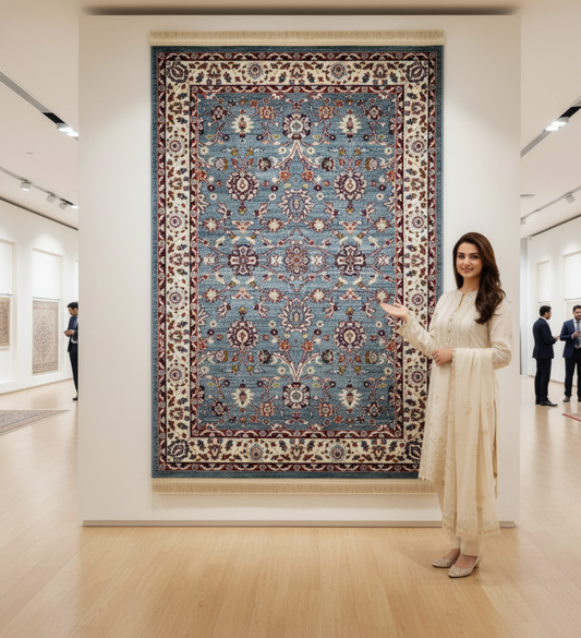 Turkish Rug - Azure Bloom Collection - Blue Floral Elegance