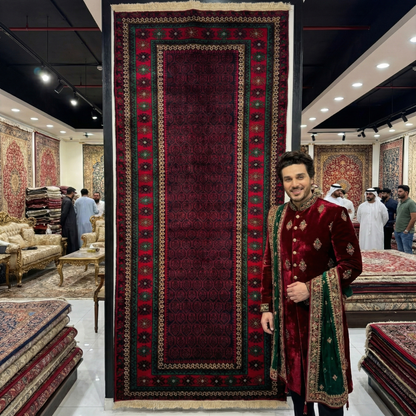 Handmade Baluchi Rug - 3x7 ft - Authentic Afghan Wool Carpet with Geometric Pattern