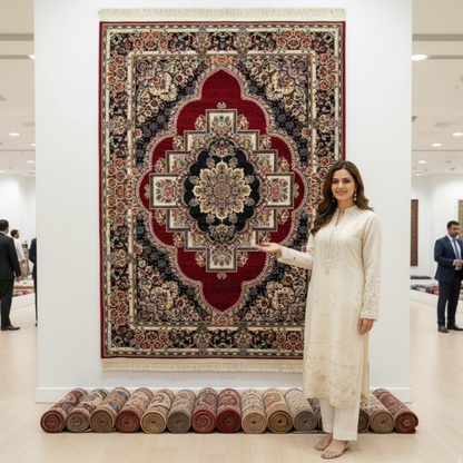 4 ft x 6 ft Persian Rug - Shiraz Majesty Collection - 1000 Reeds - Red & Black Floral Medallion