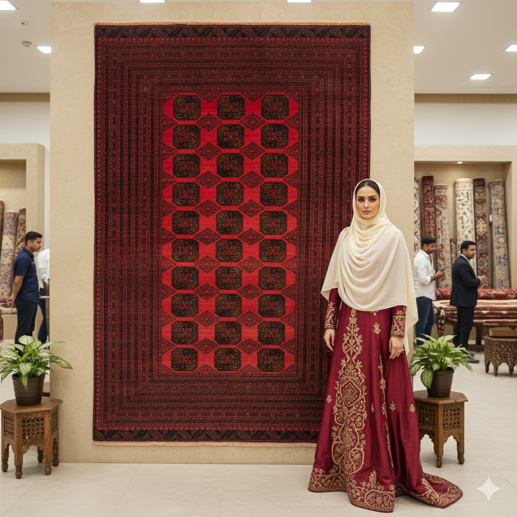 Handmade Afghan Wool Rug - 7 ft x 9 ft | Akcha Lashar Elephant Foot Gul Vintage Design | Durable, Luxurious, Eco-Friendly