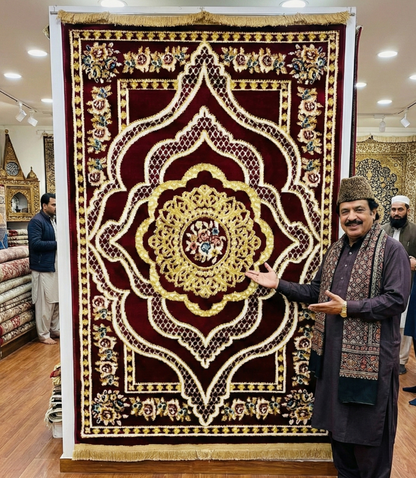 Elegant Turkish Napoli Area Rug - 3 ft x 5 ft - Red Wine and Beige Medallion Design