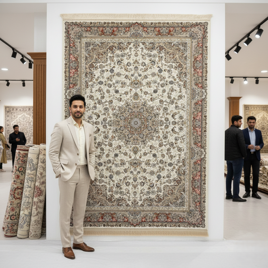 5ft x 8ft Persian Rug - Miniature - 1500 Reeds - Premium Silk - Ivory & Red | Machine-Made Excellence