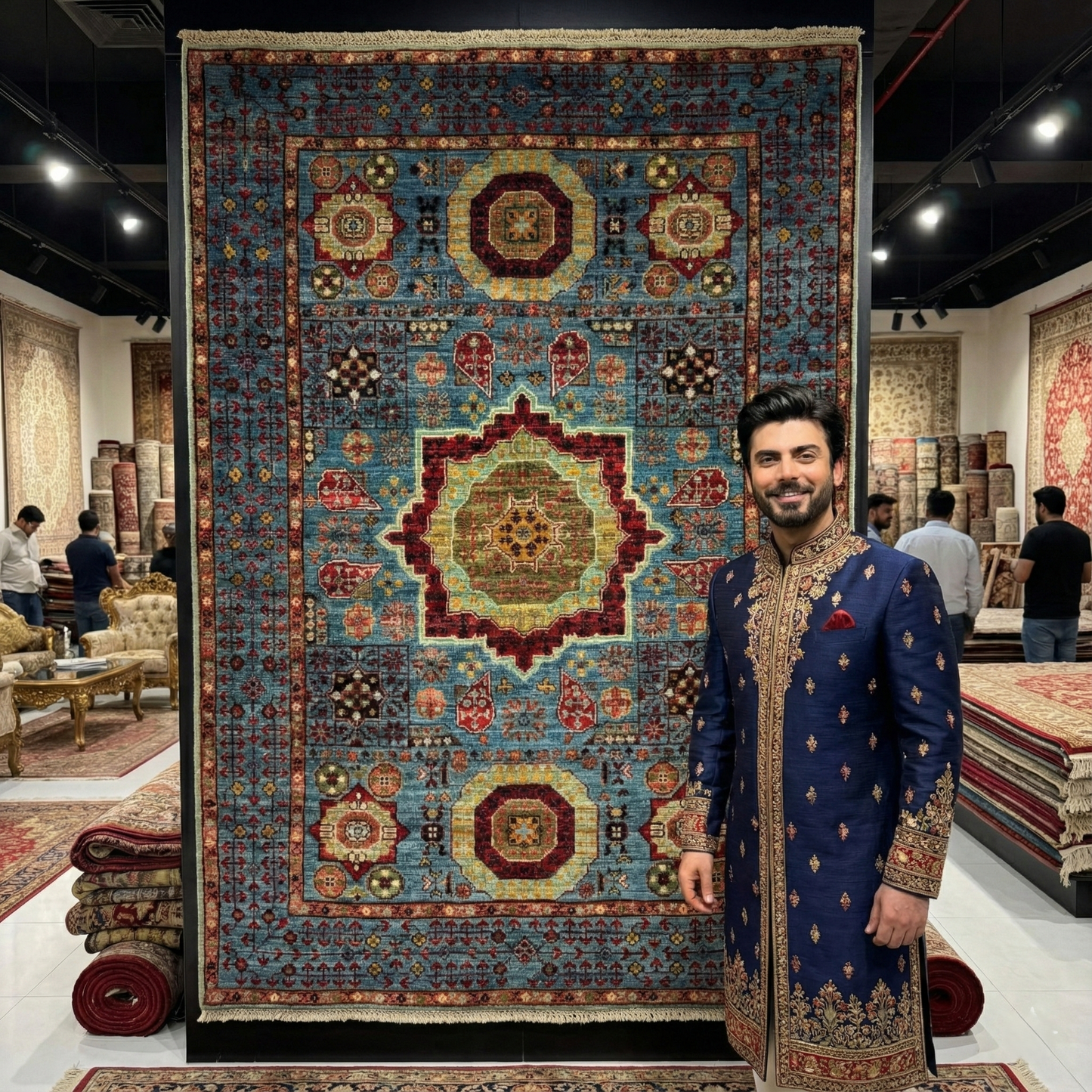 Luxurious Chobi Handmade Rug - 3 ft x 5 ft - Exquisite Blue and Red Wool Carpet