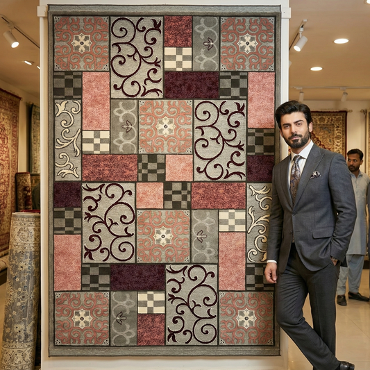 Stylish Grey and Multi-Color Area Rug - 5 ft x 8 ft - Persian Silky Chenille Vintage Collection