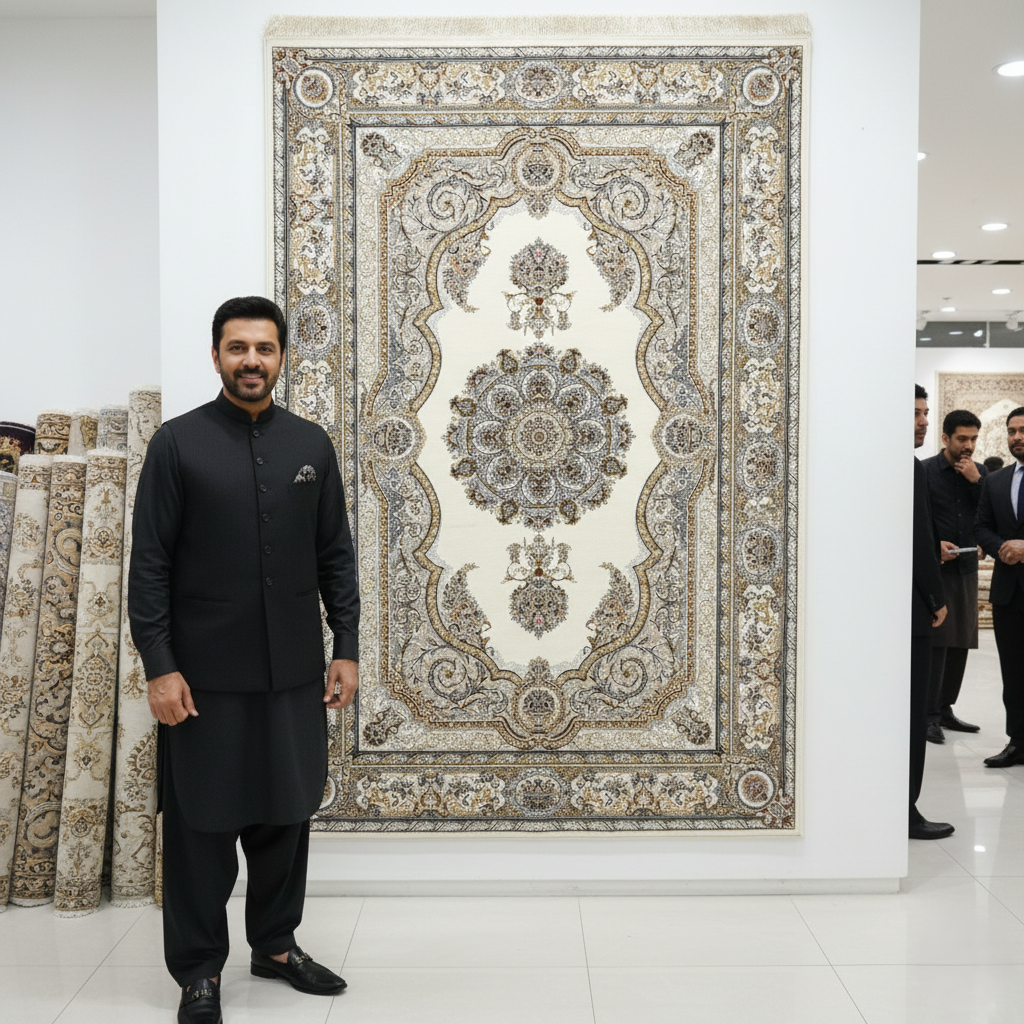 5ft x 8ft Persian Rug - Miniature - 1500 Reeds - Premium Silk - Ivory & Gold | Machine-Made Excellence