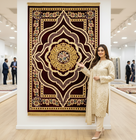 4 ft x 6 ft Persian Rug - Qom Royal Collection - Maroon & Gold Floral Medallion Design