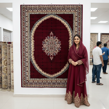 : 5ft x 8ft Persian Rug - Farsh e Nab | 500 Reeds | Luxurious, Machine-Made | Elegant Burgundy & Gold Design | Durable, Easy Maintenance, Eco-Friendly | Made in Iran