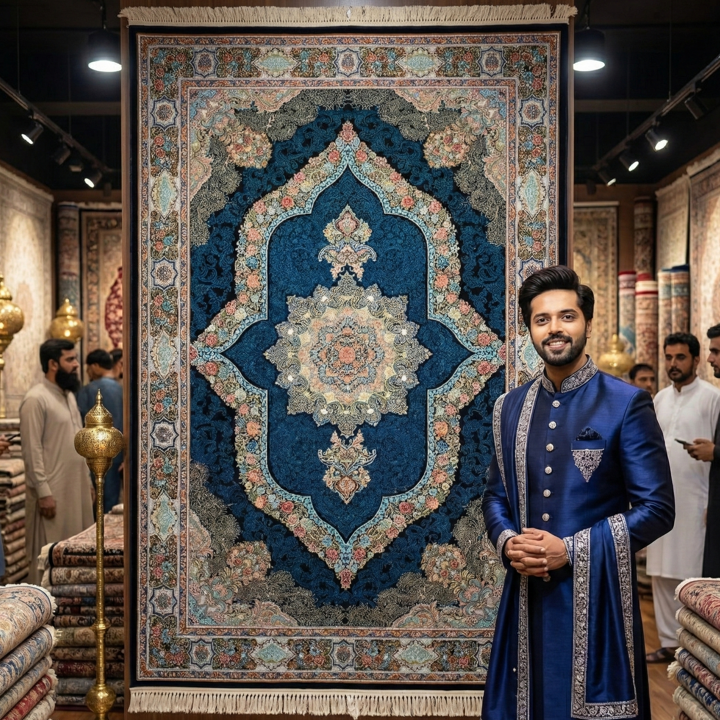 7 ft x 10 ft Area Rug - 700 Reeds - Farsh e Farhang 2 - Black and Blue - Superior Comfort, Elegant, and Luxury Style Accent