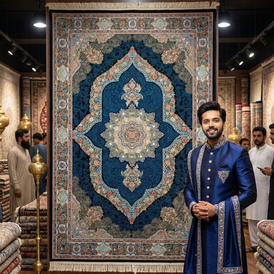 7 ft x 10 ft Area Rug - 700 Reeds - Farsh e Farhang 2 - Black and Blue - Superior Comfort, Elegant, and Luxury Style Accent