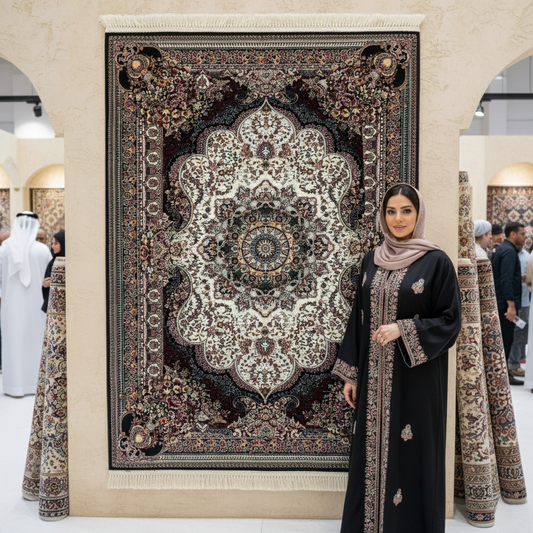 Luxurious Persian Rug 4ft x 6ft - Farsh Nagin Chaman Design in Ivory & Black - 1000 Reeds Acrylic Rug