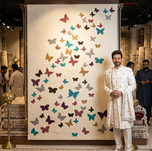 Charming 7 ft x 10 ft Persian 700 Reeds Sepas 1 Area Rug - Beige with Butterfly Design