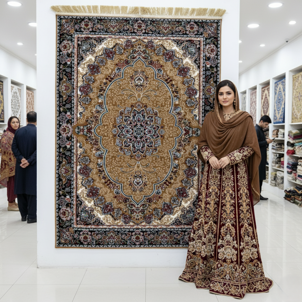 5ft x 8ft Persian Rug - Farsh e Nab | 500 Reeds | Luxurious, Machine-Made | Elegant Gold & Burgundy Design | Durable, Easy Maintenance, Eco-Friendly | Made in Iran