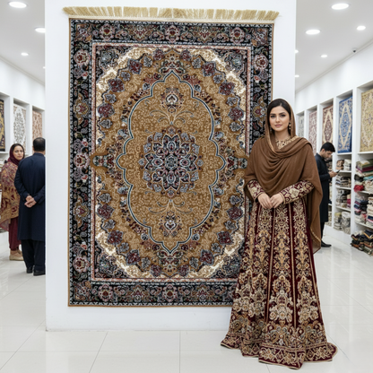 5ft x 8ft Persian Rug - Farsh e Nab | 500 Reeds | Luxurious, Machine-Made | Elegant Gold & Burgundy Design | Durable, Easy Maintenance, Eco-Friendly | Made in Iran