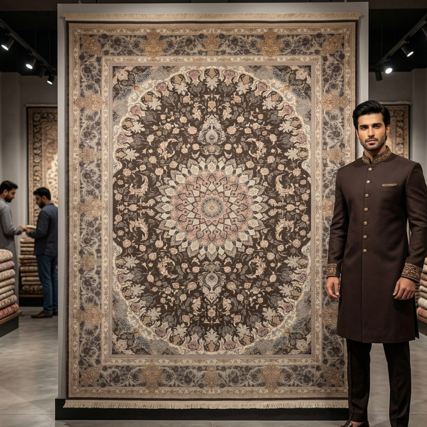 Persian Kashani Bamboo Silk Rug 8x11 ft 1500 Reeds Grey Medallion Luxury Iranian Carpet