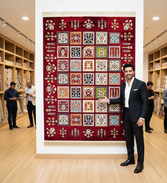 Turkish Rug - Anatolian Mosaic Collection - Red Patchwork Elegance