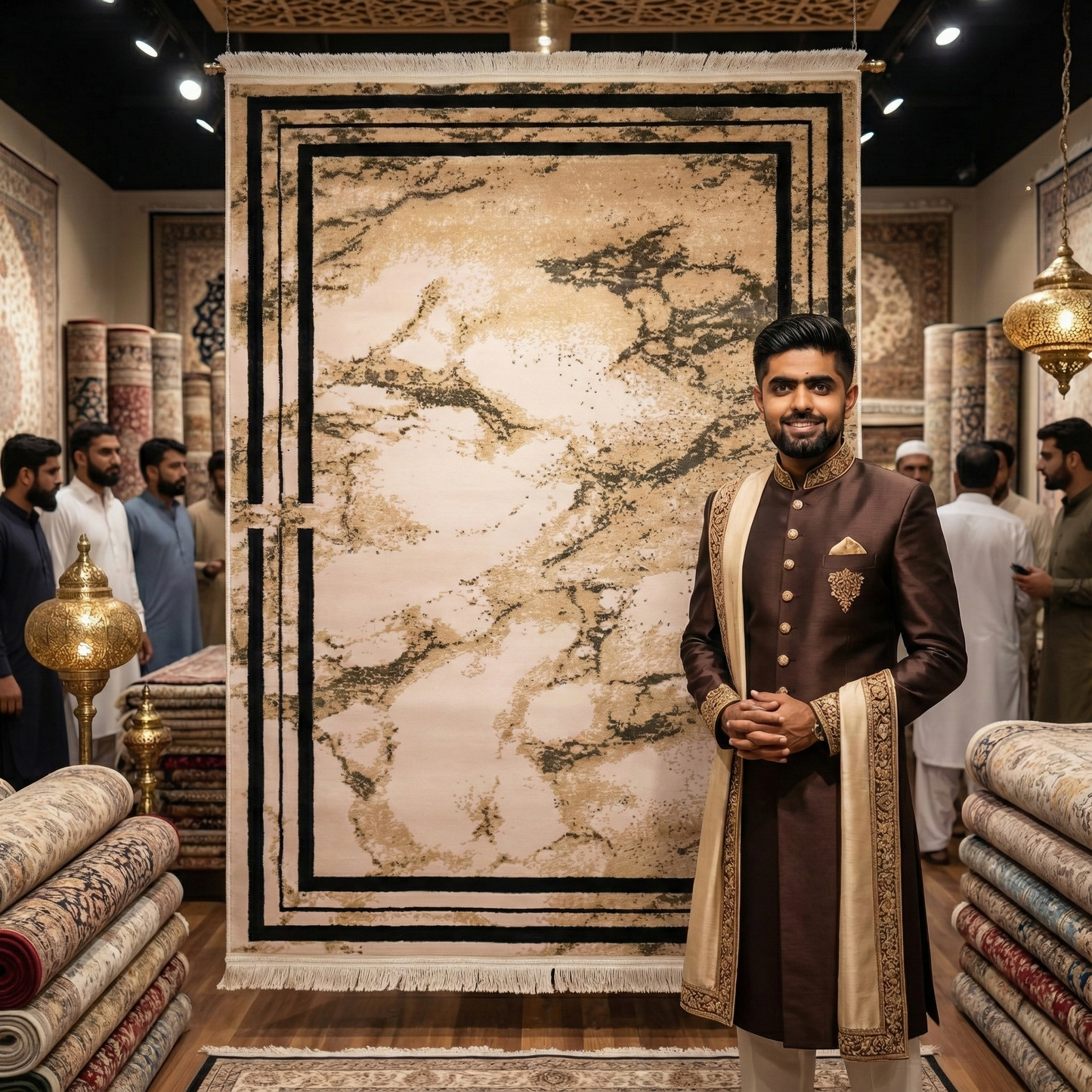 Elegant 3 ft x 5 ft Persian Silky Area Rug - Harmony 1 - Faded Beige and Black - Modern & Contemporary Style Accent Rug