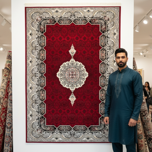 7ft x 10ft Persian Rug - Farsh e Nagin Chaman - 1000 Reeds - Red, Luxurious & Durable