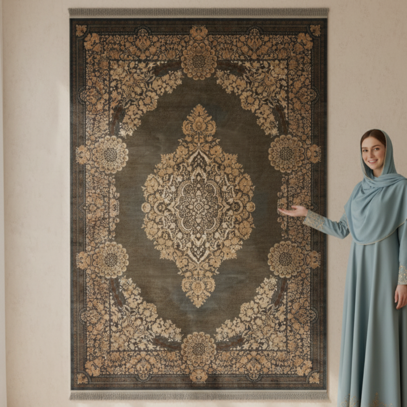 8 ft x 11 ft Persian Rug - Beheshti Tabriz 1200 Reeds Luxurious Silk & Cotton Floral Blue