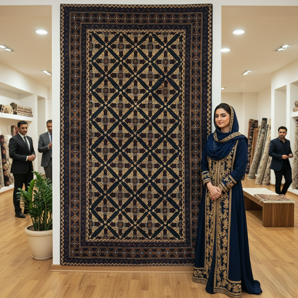 4 ft x 7 ft Afghan Handmade Wool Rug - Zakani Tribal Baluch, Geometric Design with Rich Black & Gold Tones