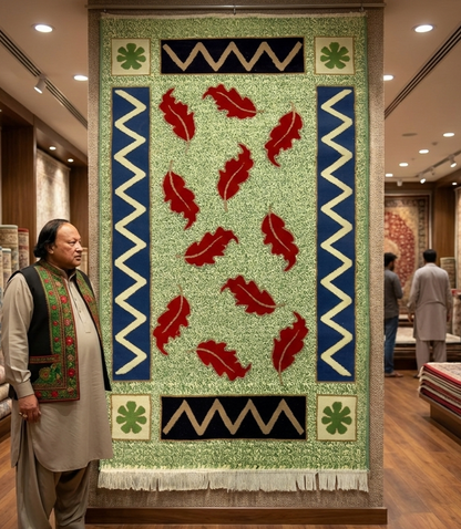 Chic Persian 500 Reeds Area Rug - 3 ft x 6.5 ft - Farsh Aryan 7 in Vibrant Green