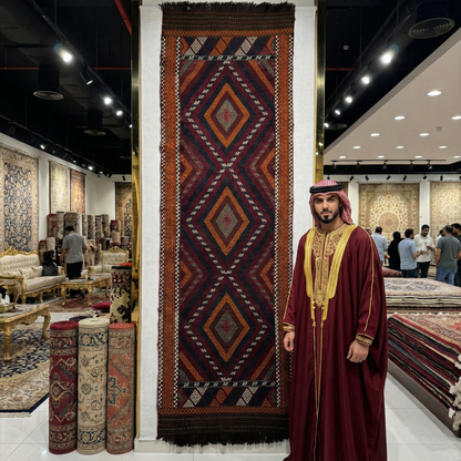 Handmade Afghani Kilim Runner Rug - 2.5 ft x 9 ft - Vibrant Geometric Design