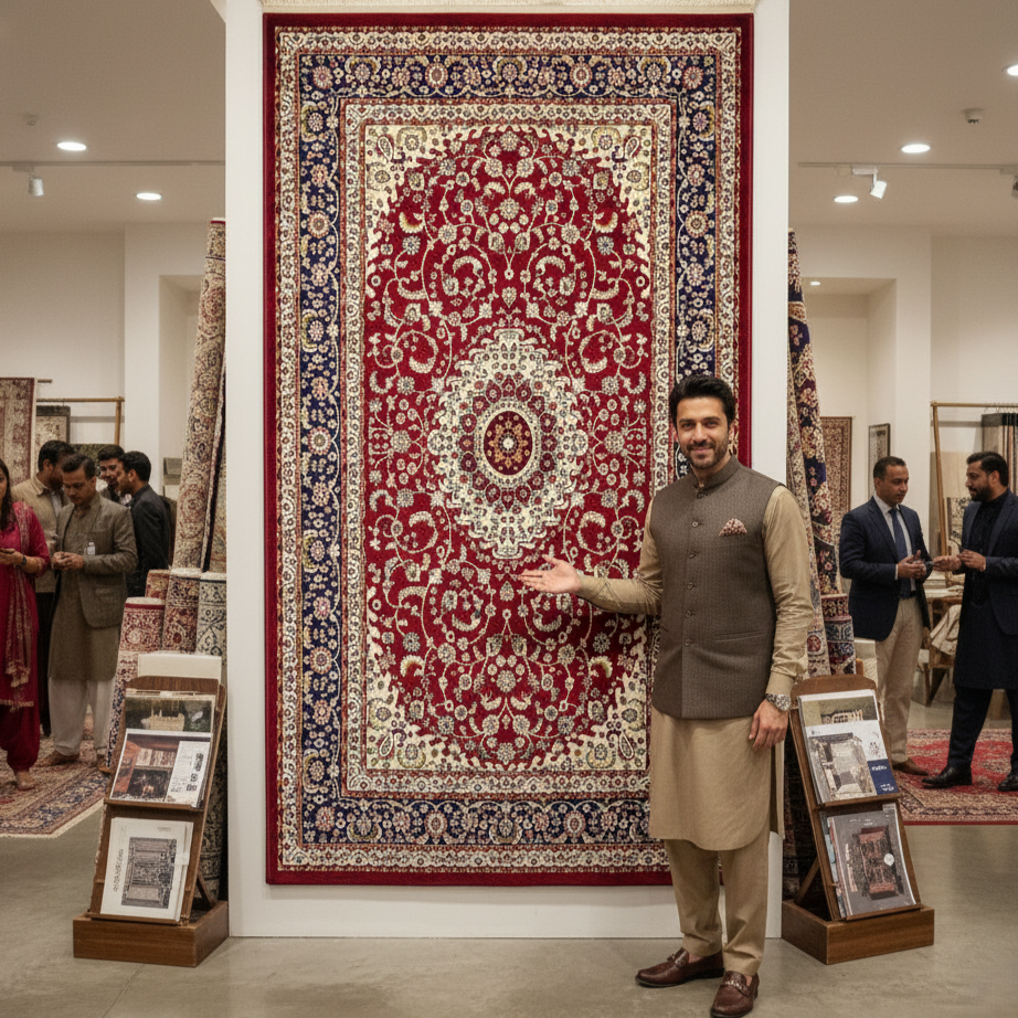 Turkish Rug - Crimson Royale Collection - Red & Navy Medallion Elegance