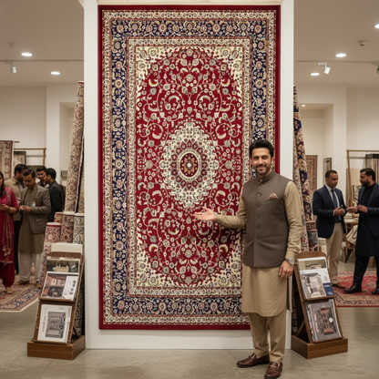 Turkish Rug - Crimson Royale Collection - Red & Navy Medallion Elegance