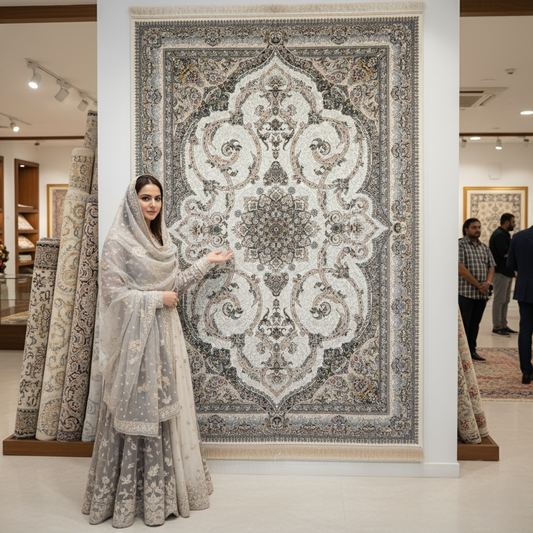 5ft x 8ft Persian Rug - Miniature Design - 1500 Reeds - Premium Silk | Elegant Ivory & Gold