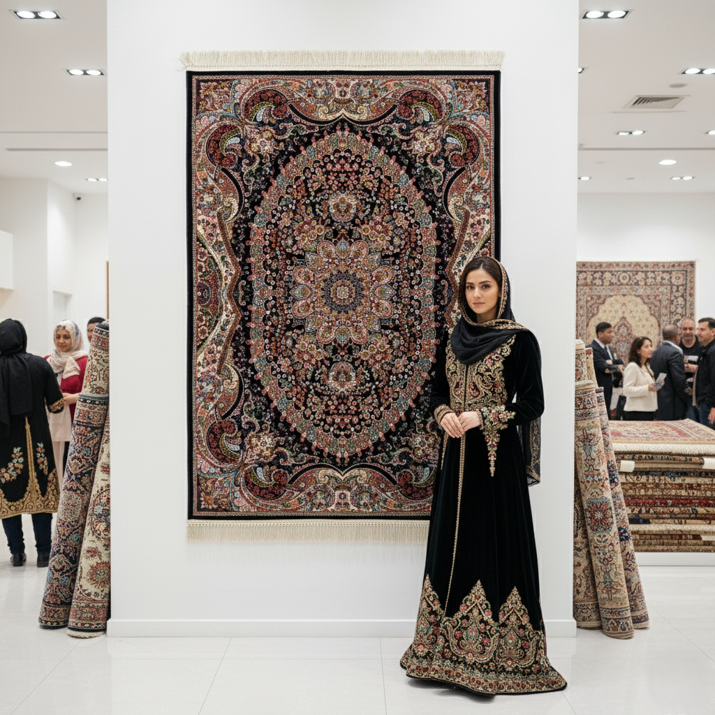 4 ft x 6 ft Persian Rug - Farsh e Shamiran | 700 Reeds | Luxurious, Machine-Made | Elegant Black & Burgundy Design | Durable, Easy Maintenance, Eco-Friendly | Made in Iran