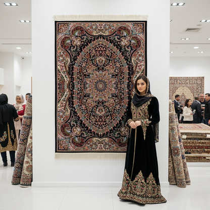 4 ft x 6 ft Persian Rug - Farsh e Shamiran | 700 Reeds | Luxurious, Machine-Made | Elegant Black & Burgundy Design | Durable, Easy Maintenance, Eco-Friendly | Made in Iran