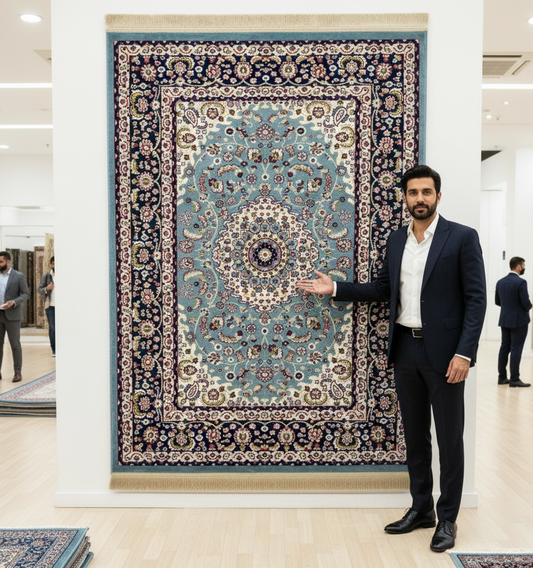 Turkish Rug - Sapphire Grace Collection - Blue & Ivory Floral Medallion