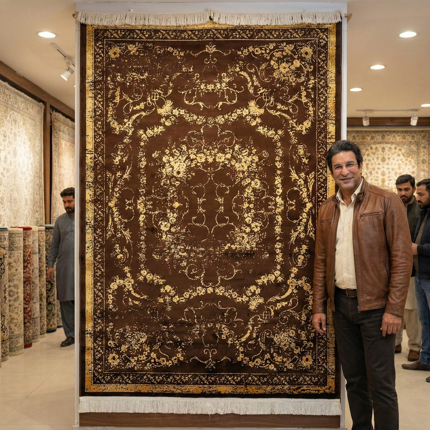 Luxurious Dark Brown and Orange Silky Area Rug - 5 ft x 8 ft - Persian Taymaz Collection