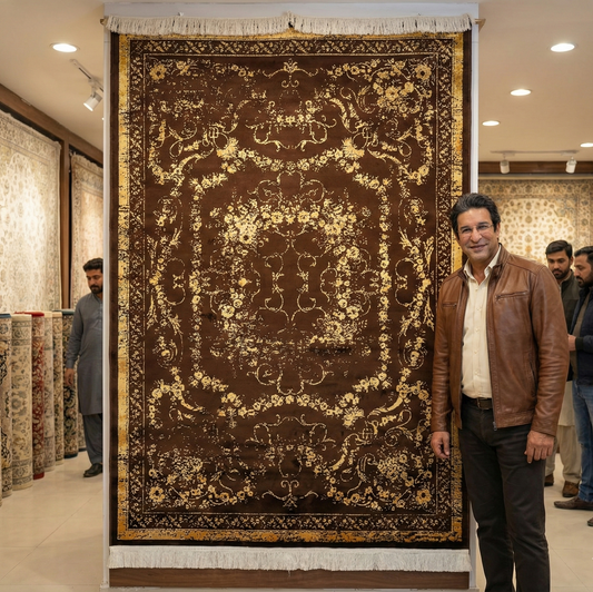 Luxurious Dark Brown and Orange Silky Area Rug - 5 ft x 8 ft - Persian Taymaz Collection