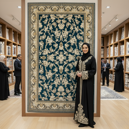 Luxurious Persian Rug 5ft x 8ft - Farsh Nagin Chaman Design in Navy & Gold - 1200 Reeds Acrylic Rug