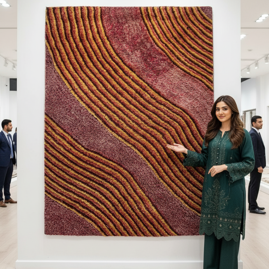 4 ft x 6 ft Turkish Shaggy Rug - Cappadocia Dunes Collection - Red & Gold Wave Design