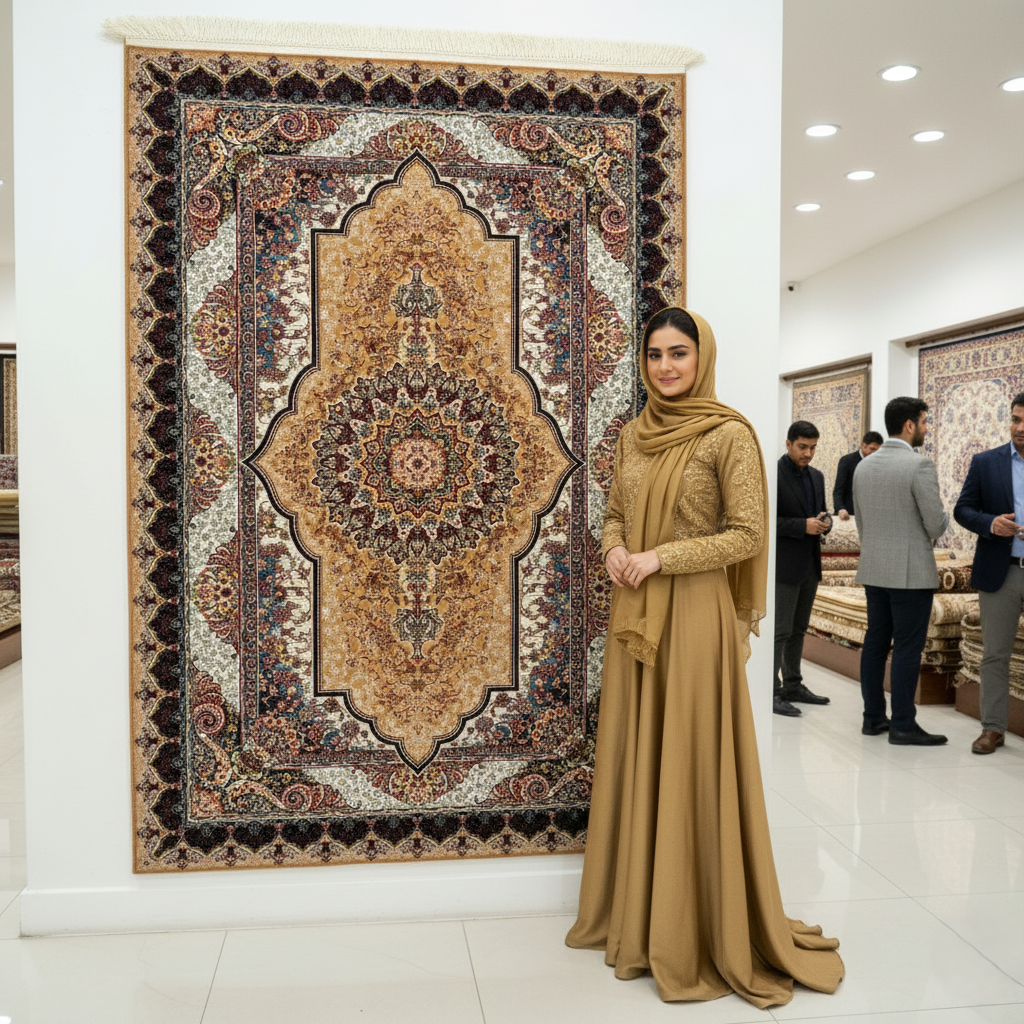 Luxurious Beige and Brown Persian Rug 5 ft x 8 ft - 1000 Reeds - Farsh Nagin Chaman - Premium Acrylic Machine Made Rug