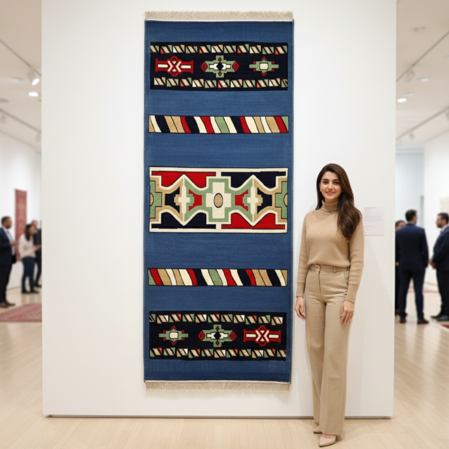 3 ft x 8 ft Persian Rug - Tabriz Horizon Collection - Blue Tribal Geometric Runner