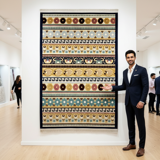 5 ft x 8 ft Persian Silky Rug - Kashan Harmony Collection - Multicolor Geometric Floral Design