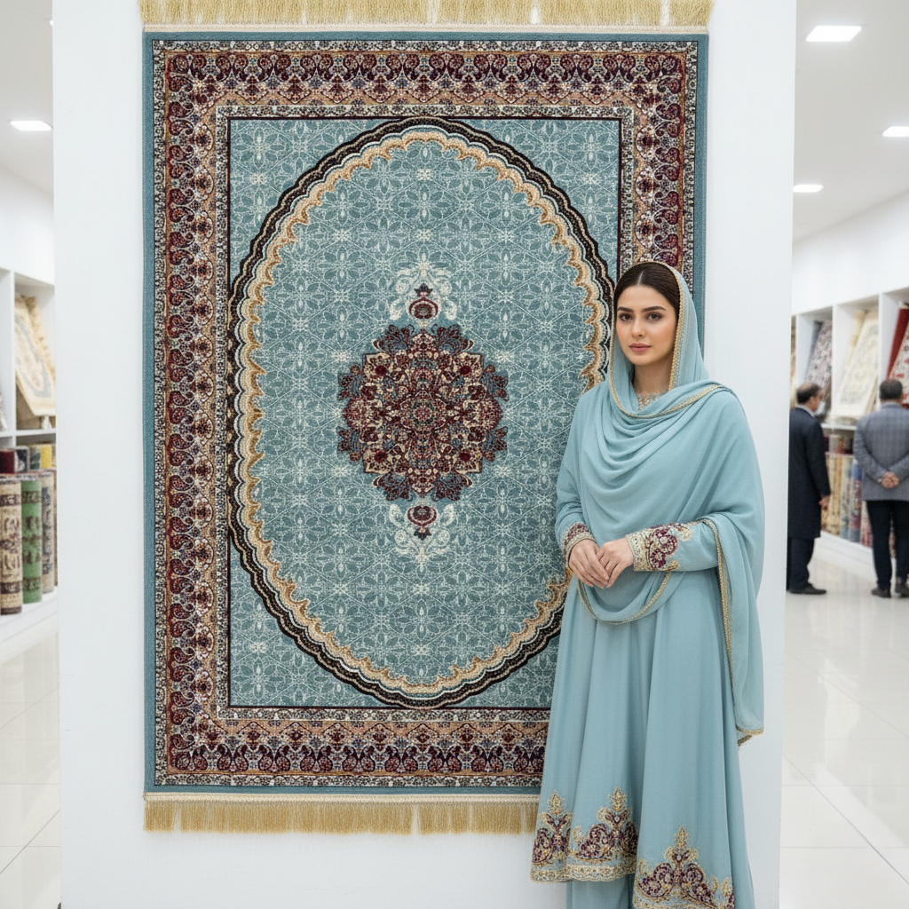 : 5ft x 8ft Persian Rug - Farsh e Nab | 500 Reeds | Luxurious, Machine-Made | Elegant Teal & Burgundy Design | Durable, Easy Maintenance, Eco-Friendly | Made in Iran