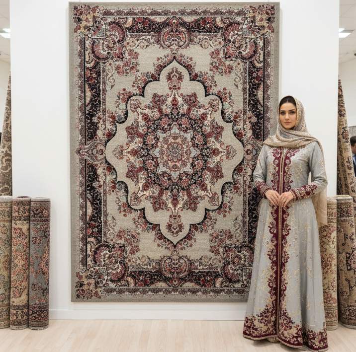 4 ft x 6 ft Persian Rug - Farsh e Shamiran | 700 Reeds | Luxurious, Machine-Made | Elegant Beige & Burgundy Design | Durable, Easy Maintenance, Eco-Friendly | Made in Iran