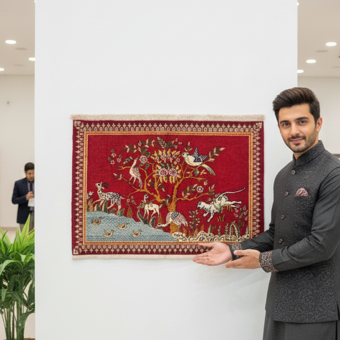 2 ft x 3 ft Handmade Afghan Wool Rug Pair – Pictorial Design of Birds & Animals – Luxurious, Durable, Eco-Friendly