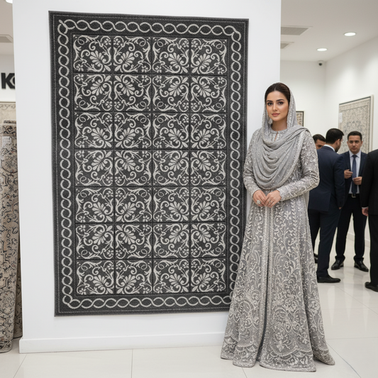 5ft x 8ft Shaggy Persian Rug - Koshani Puffy Design, Soft Synthetic Wool, Neutral Grey