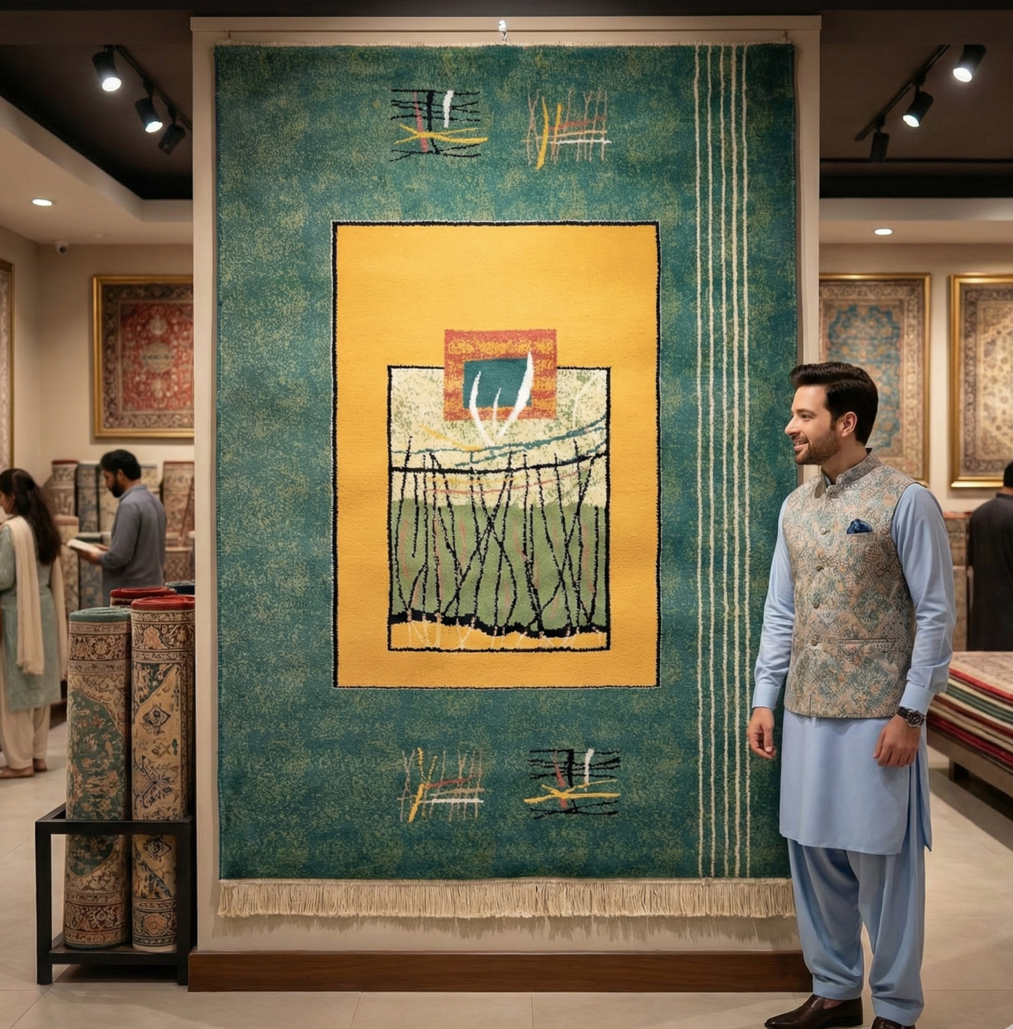 Vibrant Tortoise Persian Area Rug - 4.5 ft x 6.5 ft - 500 Reeds - Farsh Aryan 4